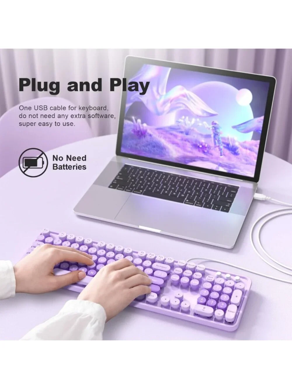 Large Print USB Wired Keyboard with Number Pad for PC & Laptop - Colorful Design